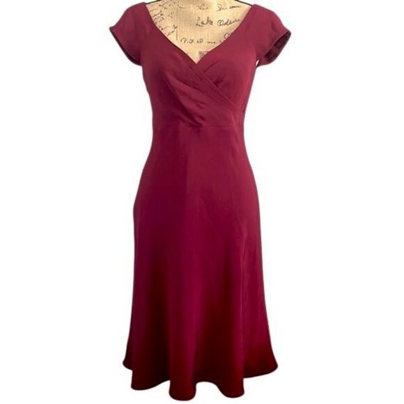 EUC! J. Crew Luxe Deep Ruby Red Silk Midi Dress - Size 4 - Picture 1 of 10